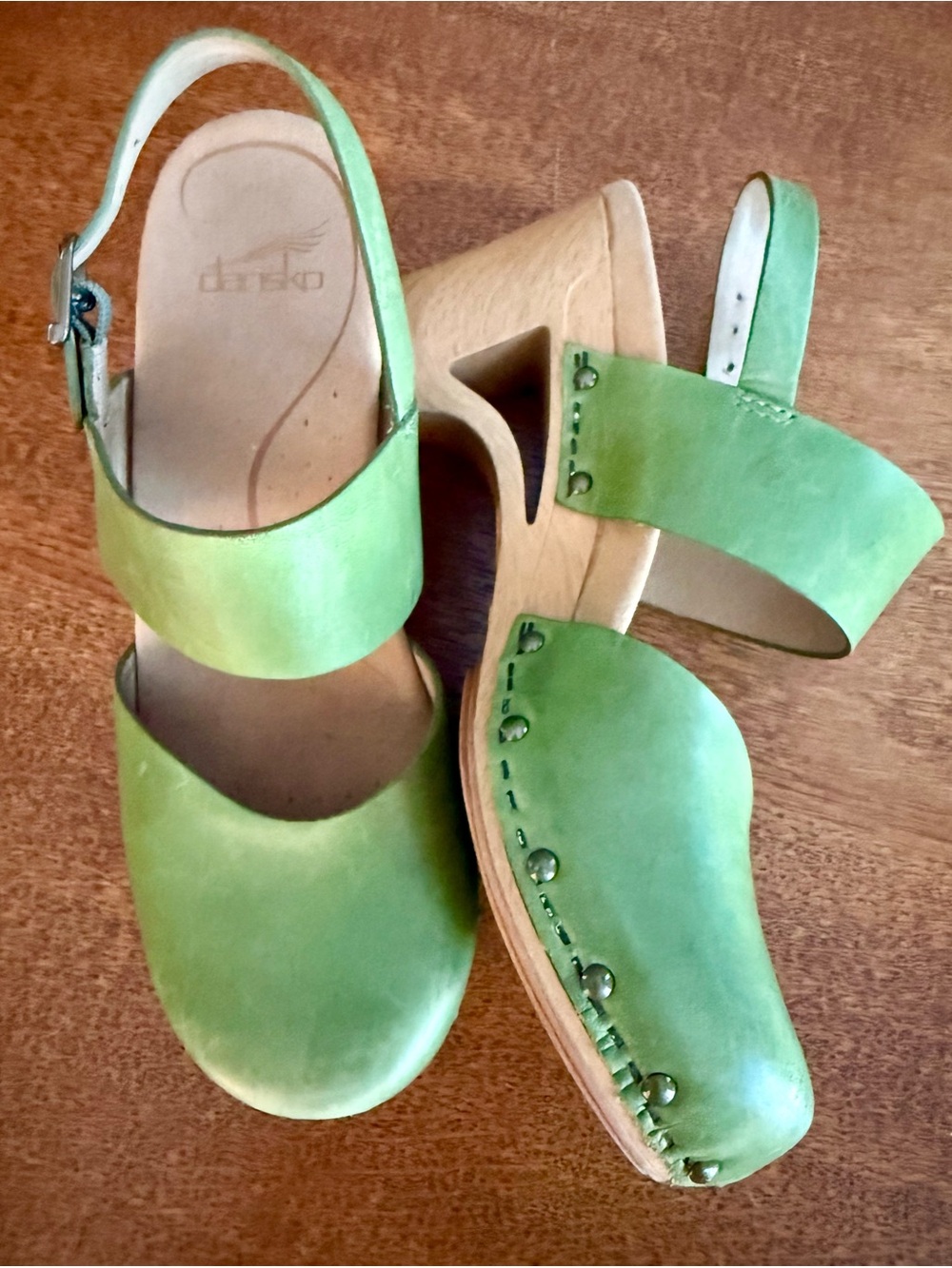 Dansko Green Leather Slingback Clogs